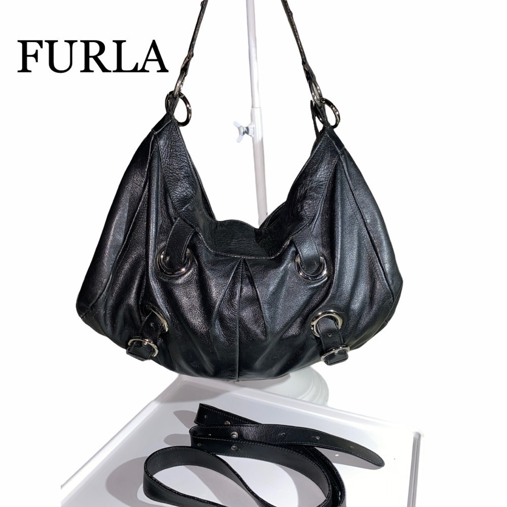 FURLA ~ 2 Way ~ Soft Black Leather Hobo Bag